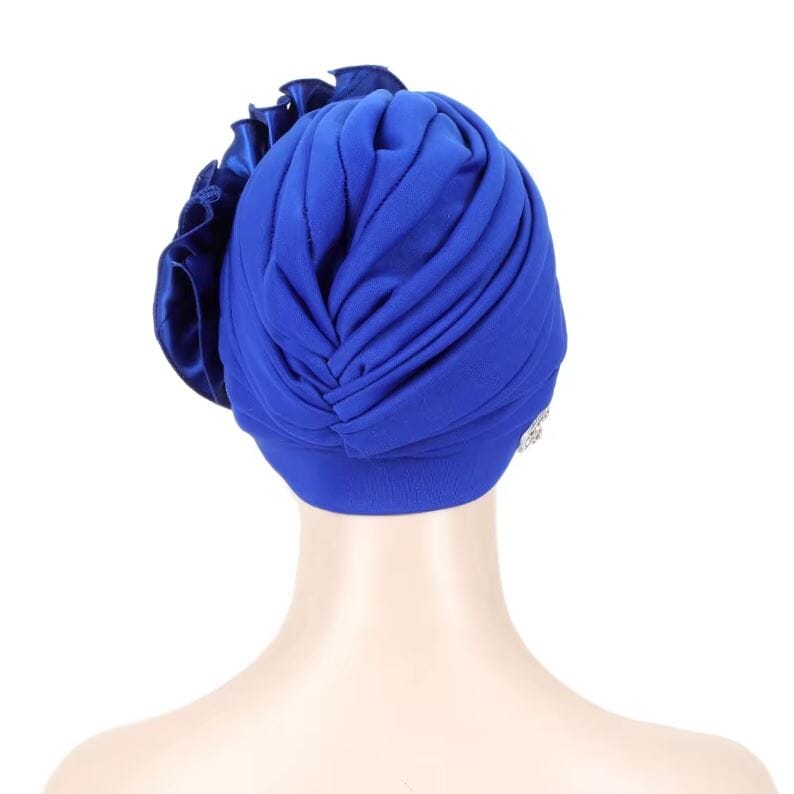 Women African Turban Satin Ruffled Pleated Wrap Headwear Hat jehouze