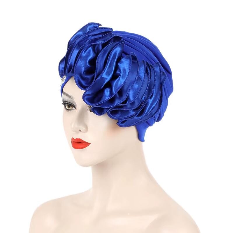 Women African Turban Satin Ruffled Pleated Wrap Headwear Hat jehouze