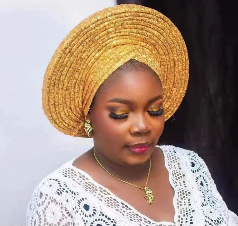 Women African Turban Sequin Nigeria Headwear Hat jehouze