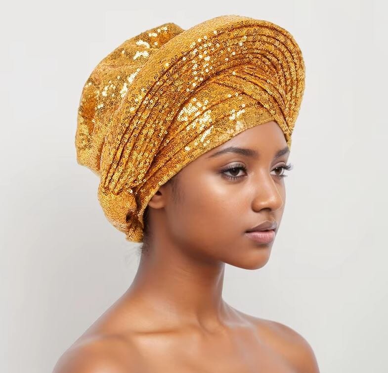 Women African Turban Sequin Nigeria Headwear Hat jehouze