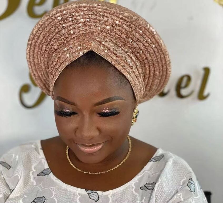 Women African Turban Sequin Nigeria Headwear Hat jehouze