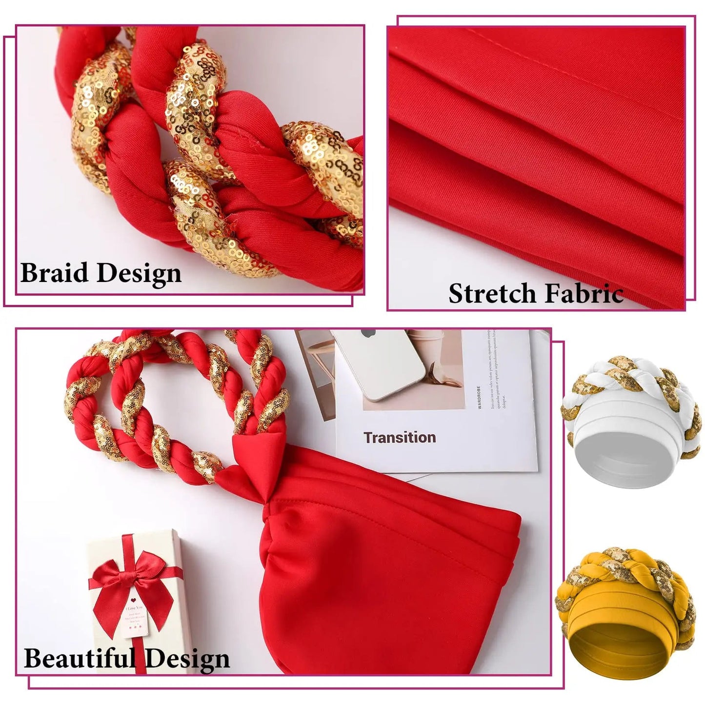 Women African Turban Sequins Scarf Beanie Cap Headwear Hat jehouze