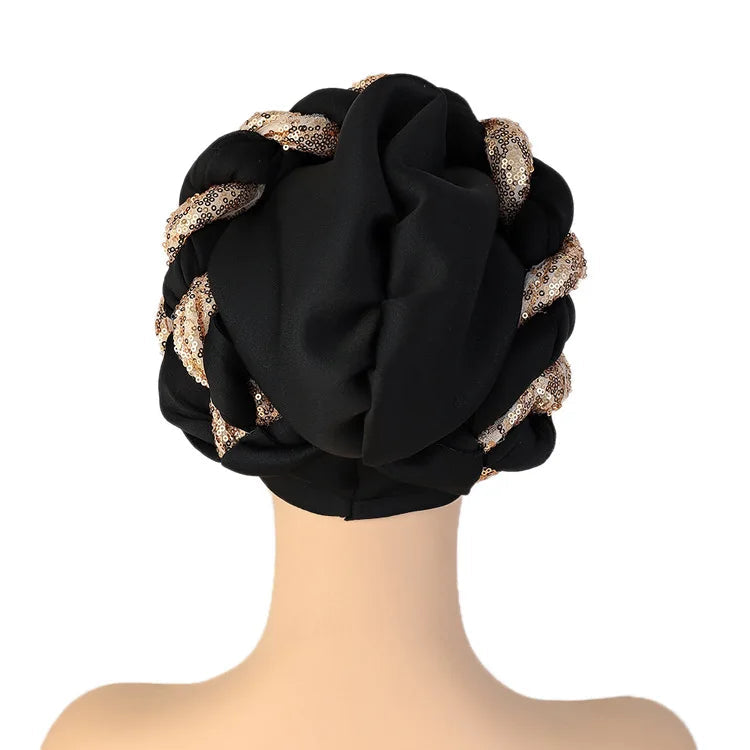 Women African Turban Sequins Scarf Beanie Cap Headwear Hat jehouze