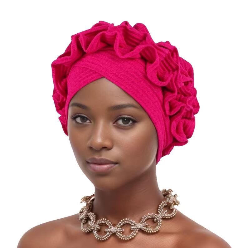 Women African Turban Soft Pretied Ruffles Headwear Hat jehouze Rose Red
