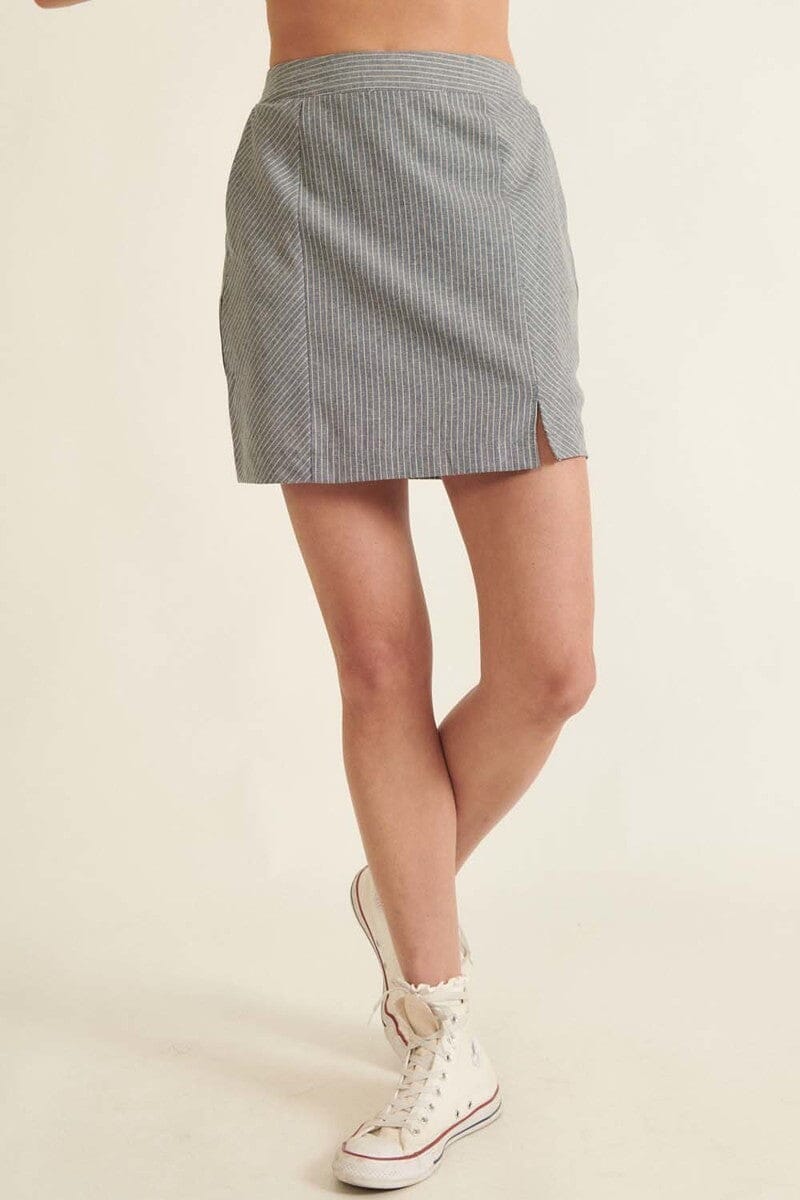 Women Banded Front Waist Pinstripe Mini Skirt Skirts jehouze
