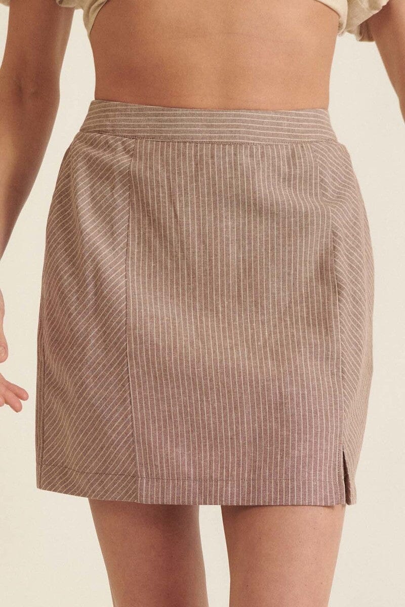 Women Banded Front Waist Pinstripe Mini Skirt Skirts jehouze