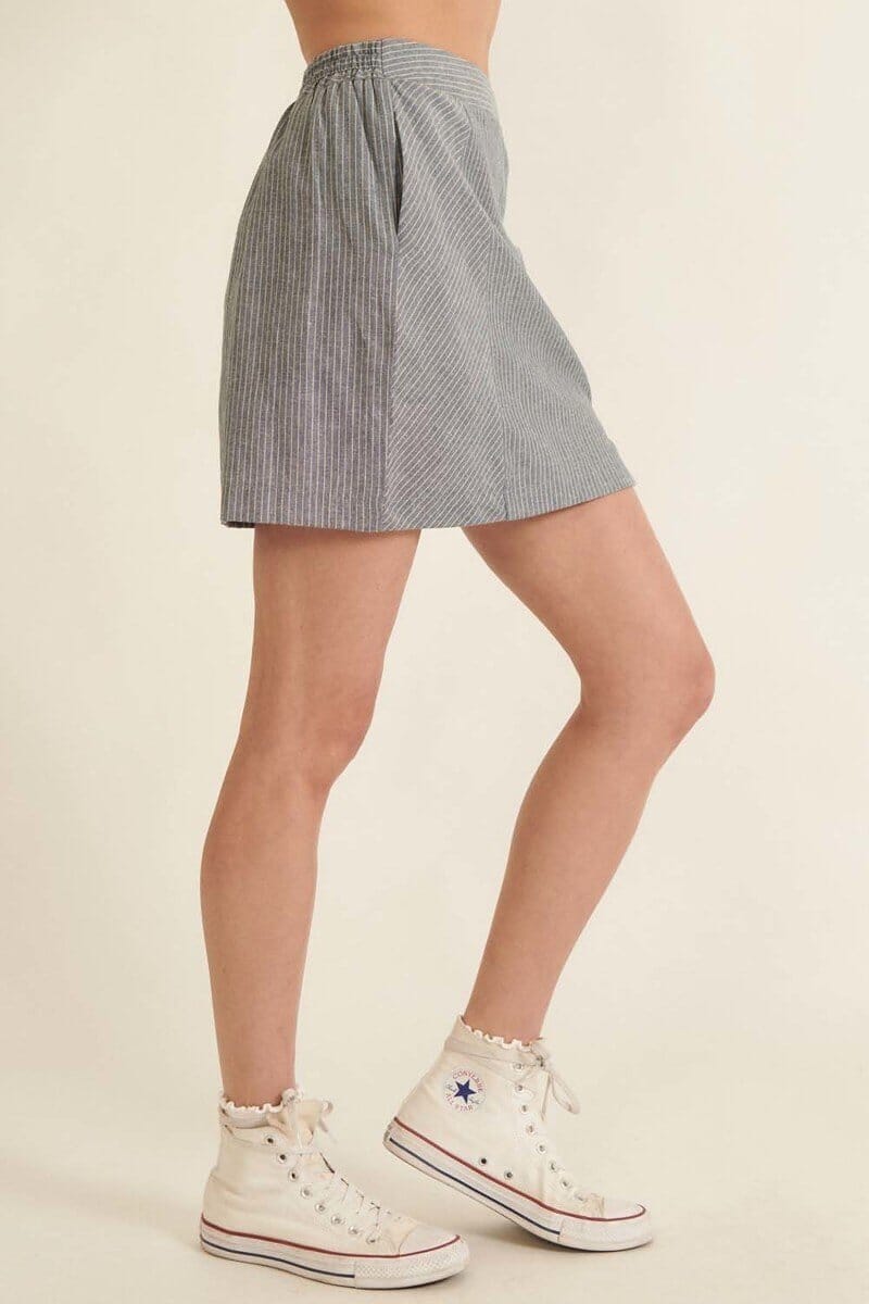 Women Banded Front Waist Pinstripe Mini Skirt Skirts jehouze