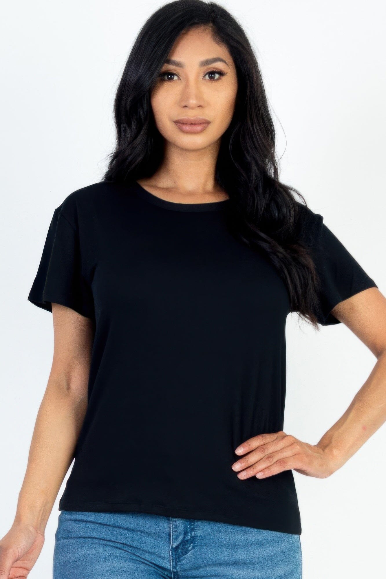 Women Basic Short Sleeve T-shirt Shirts & Tops jehouze Black S