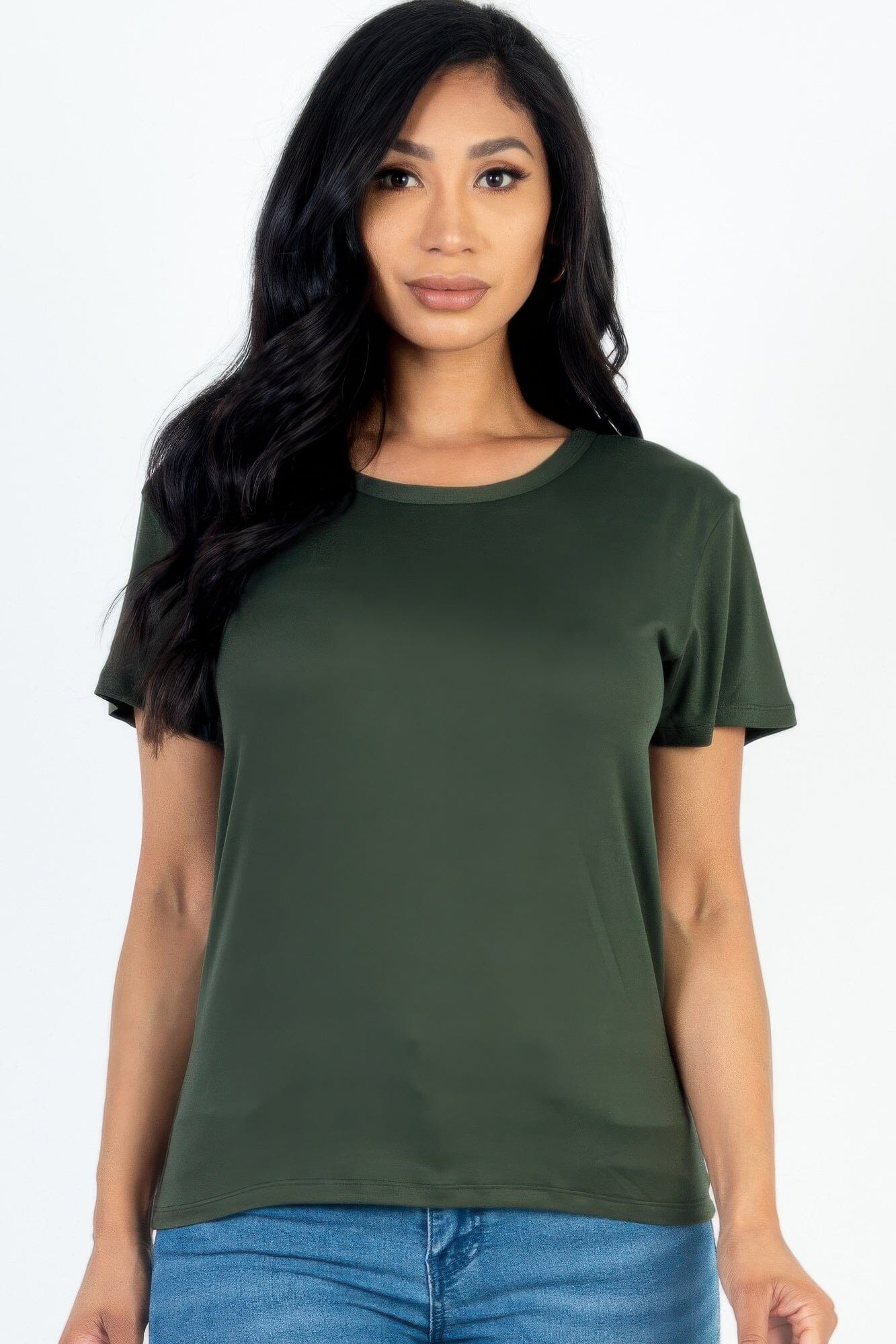Women Basic Short Sleeve T-shirt Shirts & Tops jehouze Olive S