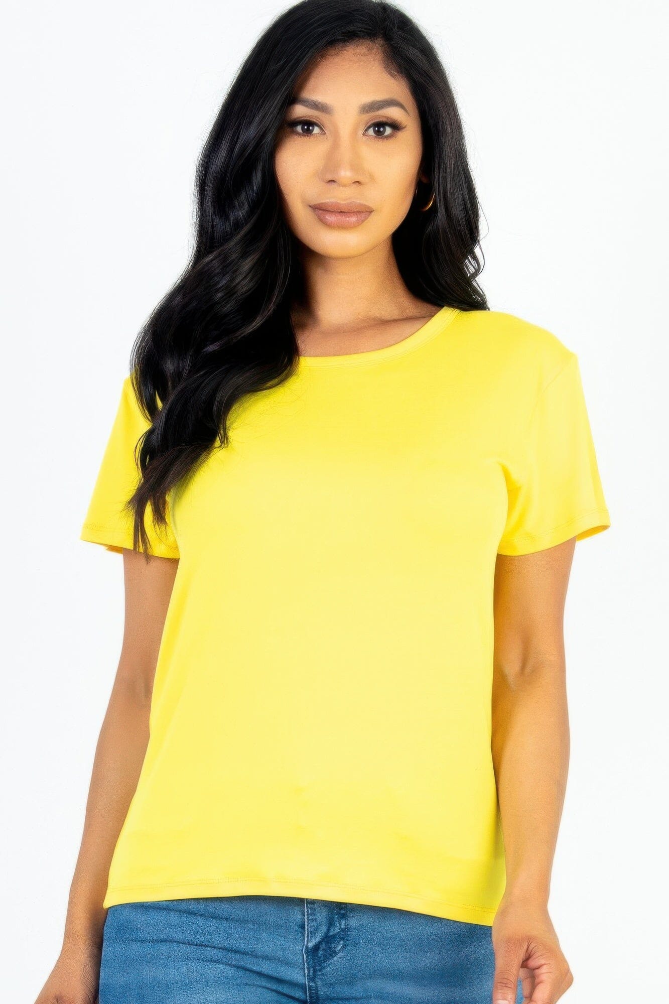 Women Basic Short Sleeve T-shirt Shirts & Tops jehouze Yellow S