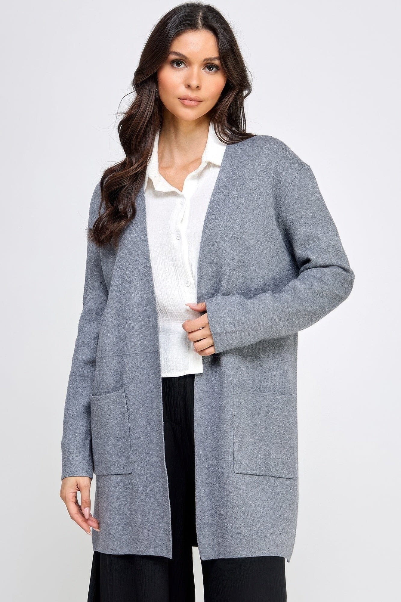 Women Basic Soft Long Line Open Front Sweater Cardigan Outerwear jehouze
