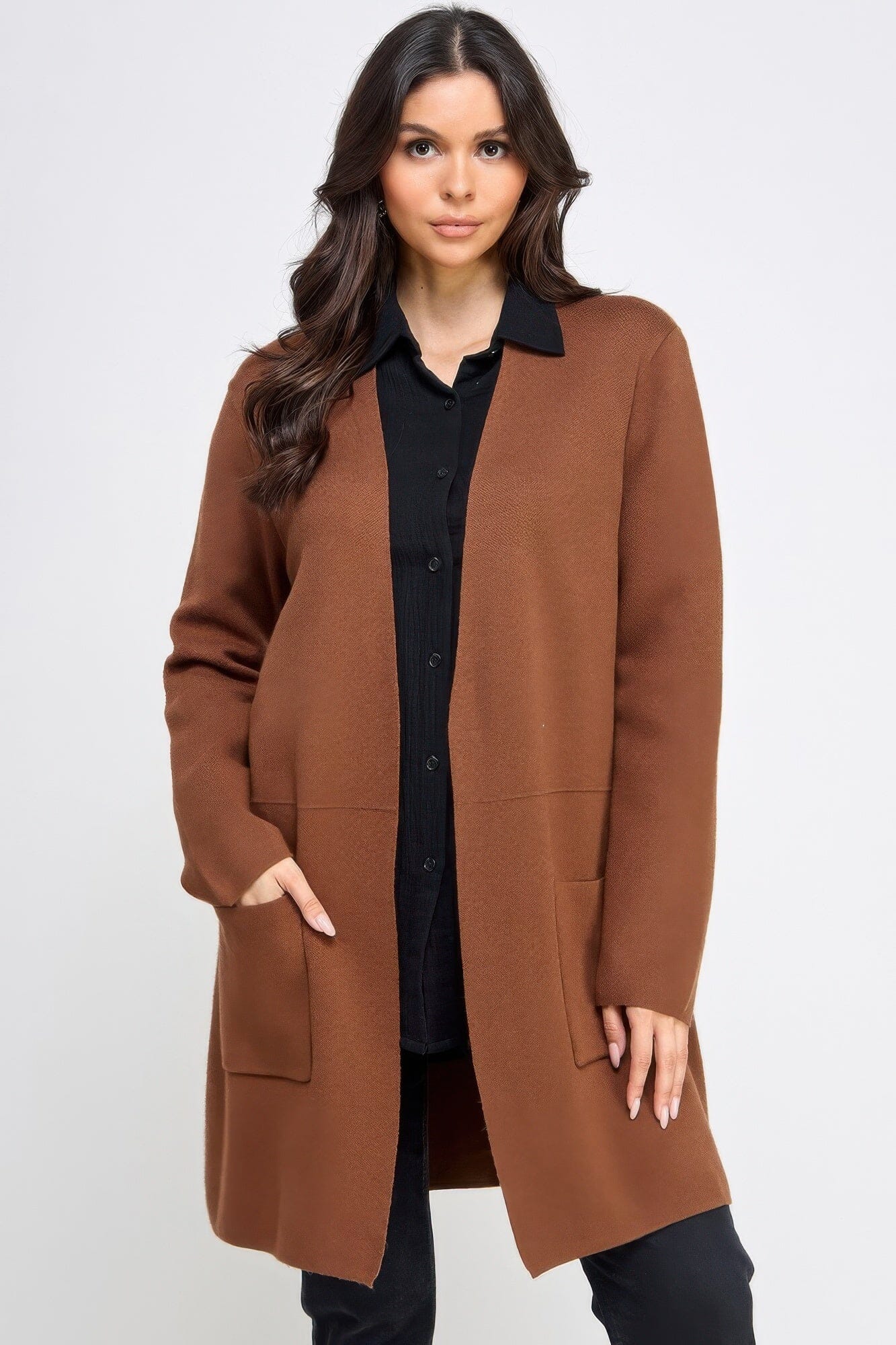 Women Basic Soft Long Line Open Front Sweater Cardigan Outerwear jehouze