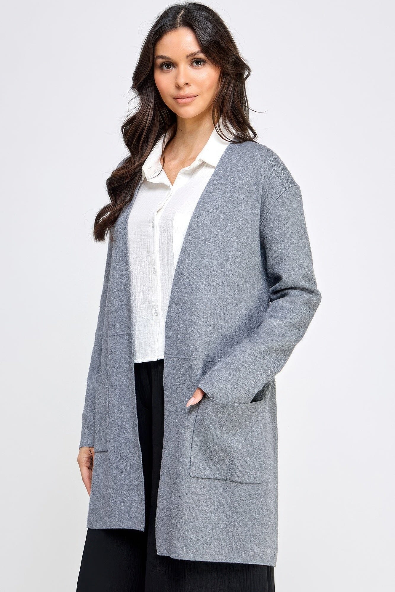 Women Basic Soft Long Line Open Front Sweater Cardigan Outerwear jehouze