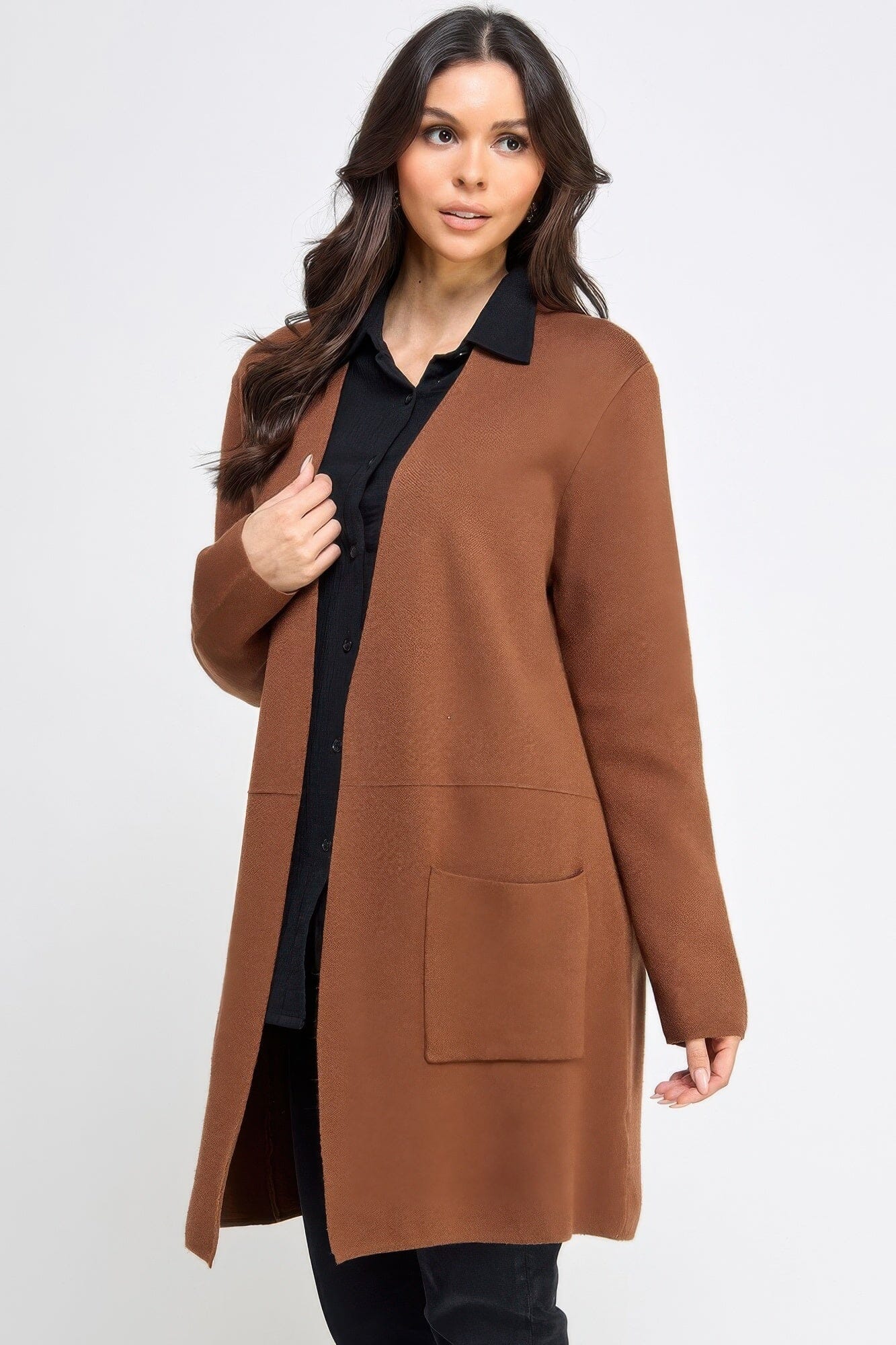Women Basic Soft Long Line Open Front Sweater Cardigan Outerwear jehouze