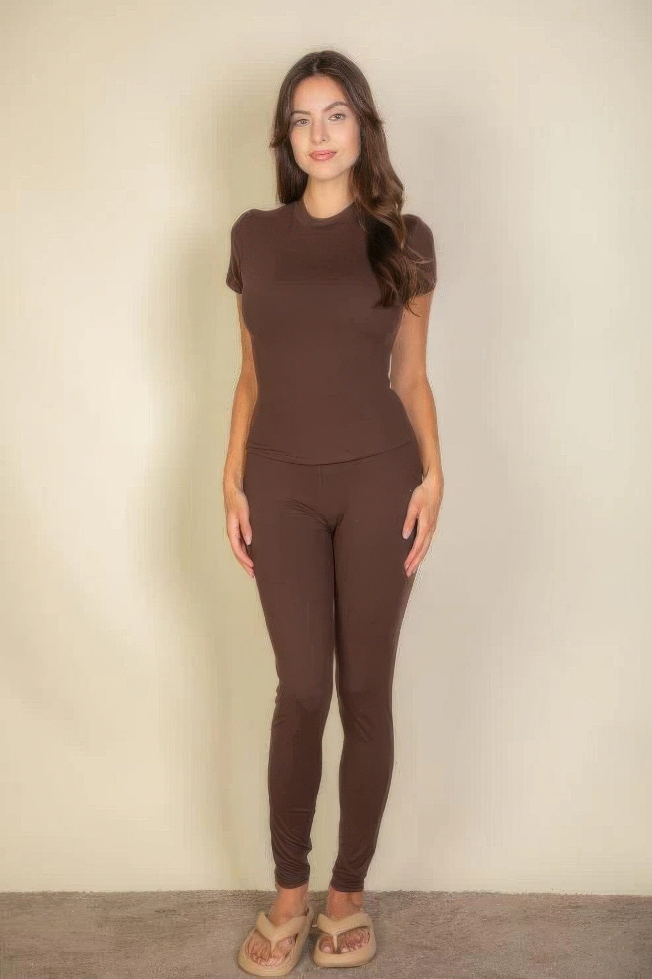 Women Basic Solid Leggings Pants jehouze Coffee S