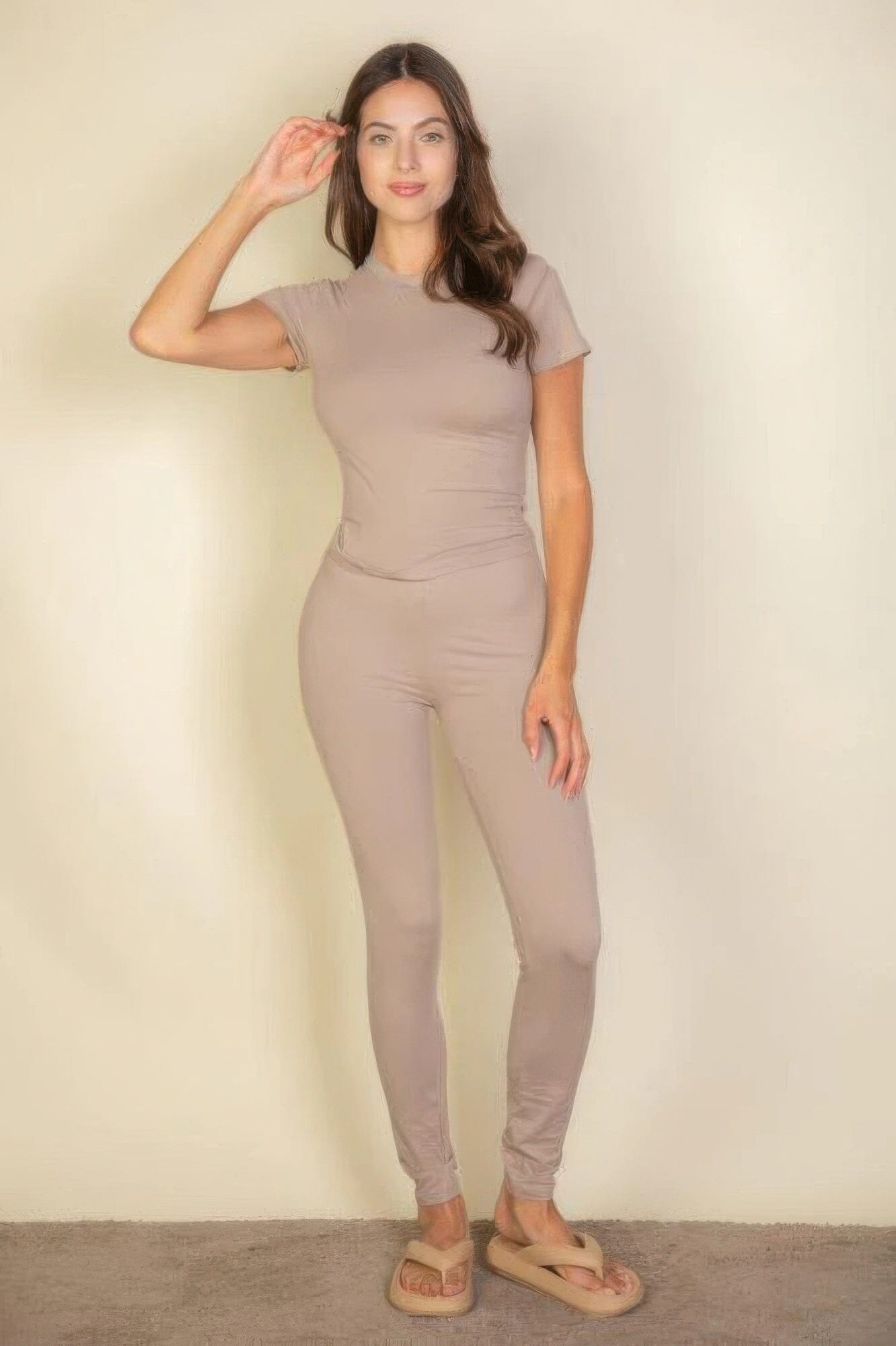 Women Basic Solid Leggings Pants jehouze Taupe S