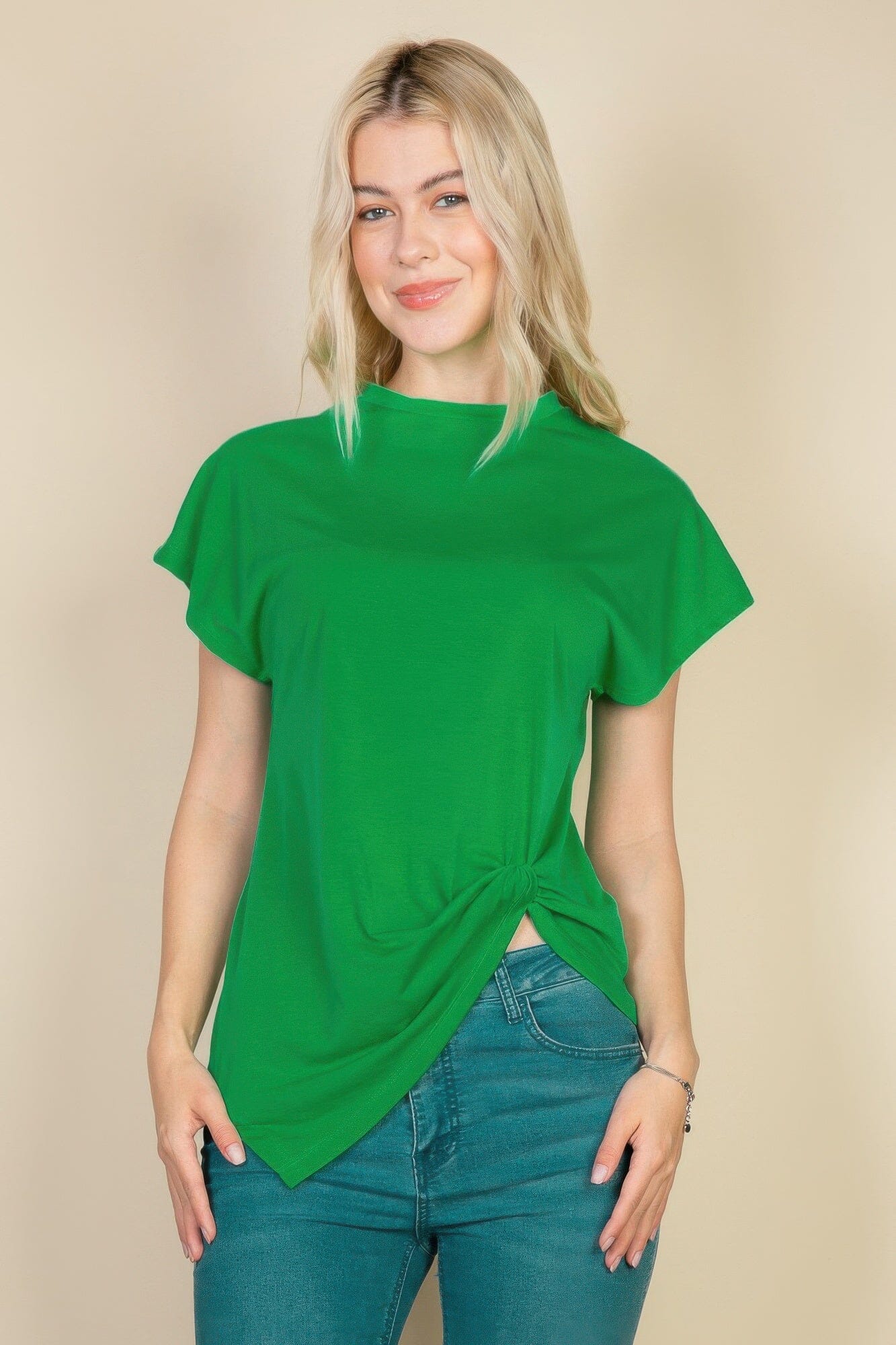 Women Batwing Sleeve Twist Front Tee Top Shirts & Tops jehouze Green S