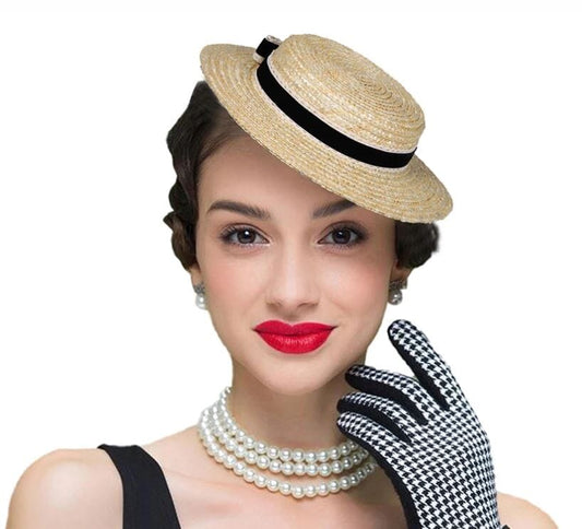 Women Bowknot Straw Fedora Vintage Fascinator Hat Hat jehouze Black