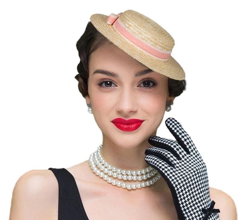 Women Bowknot Straw Fedora Vintage Fascinator Hat Hat jehouze Pink