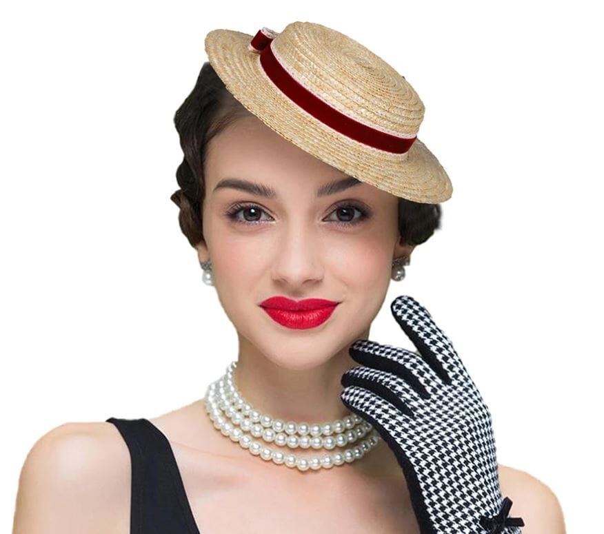 Women Bowknot Straw Fedora Vintage Fascinator Hat Hat jehouze Red