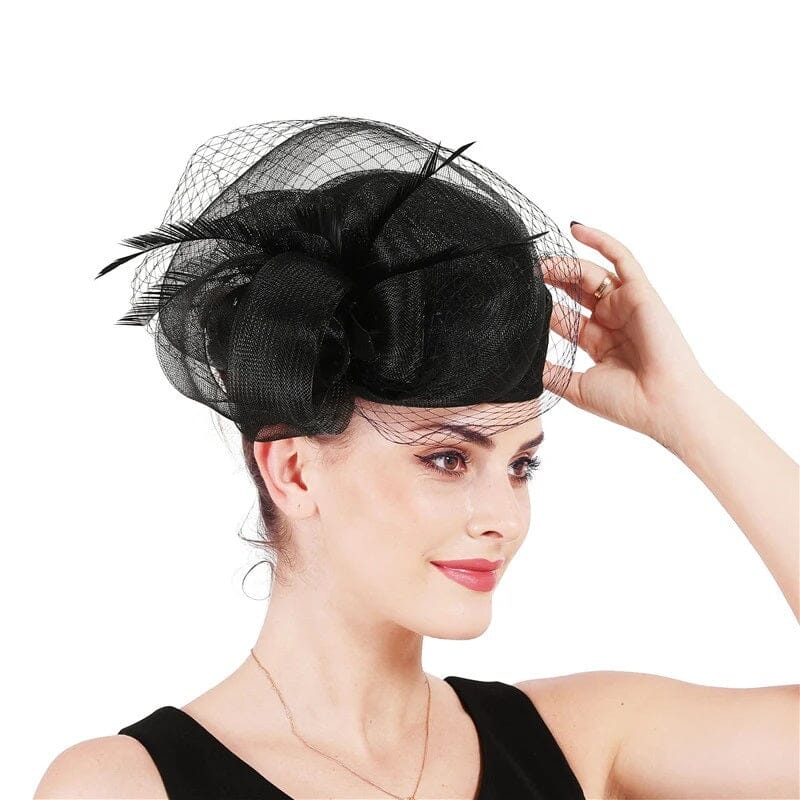 Women Bridal Wedding Hats Fascinator Church Cocktail Feather Veil Headdress Derby Cap Hat jehouze SYF404-3 black