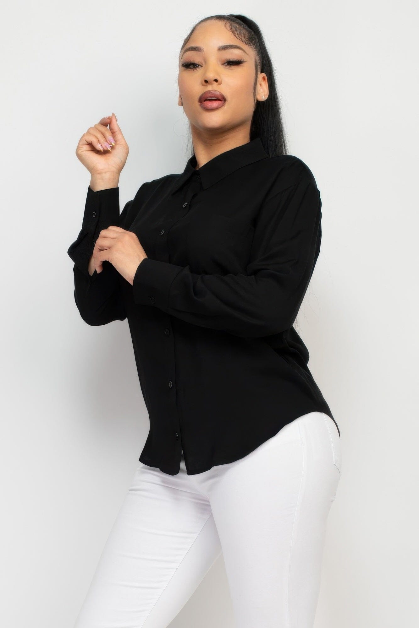 Women Button Down Collared Linen Shirt Shirts & Tops jehouze