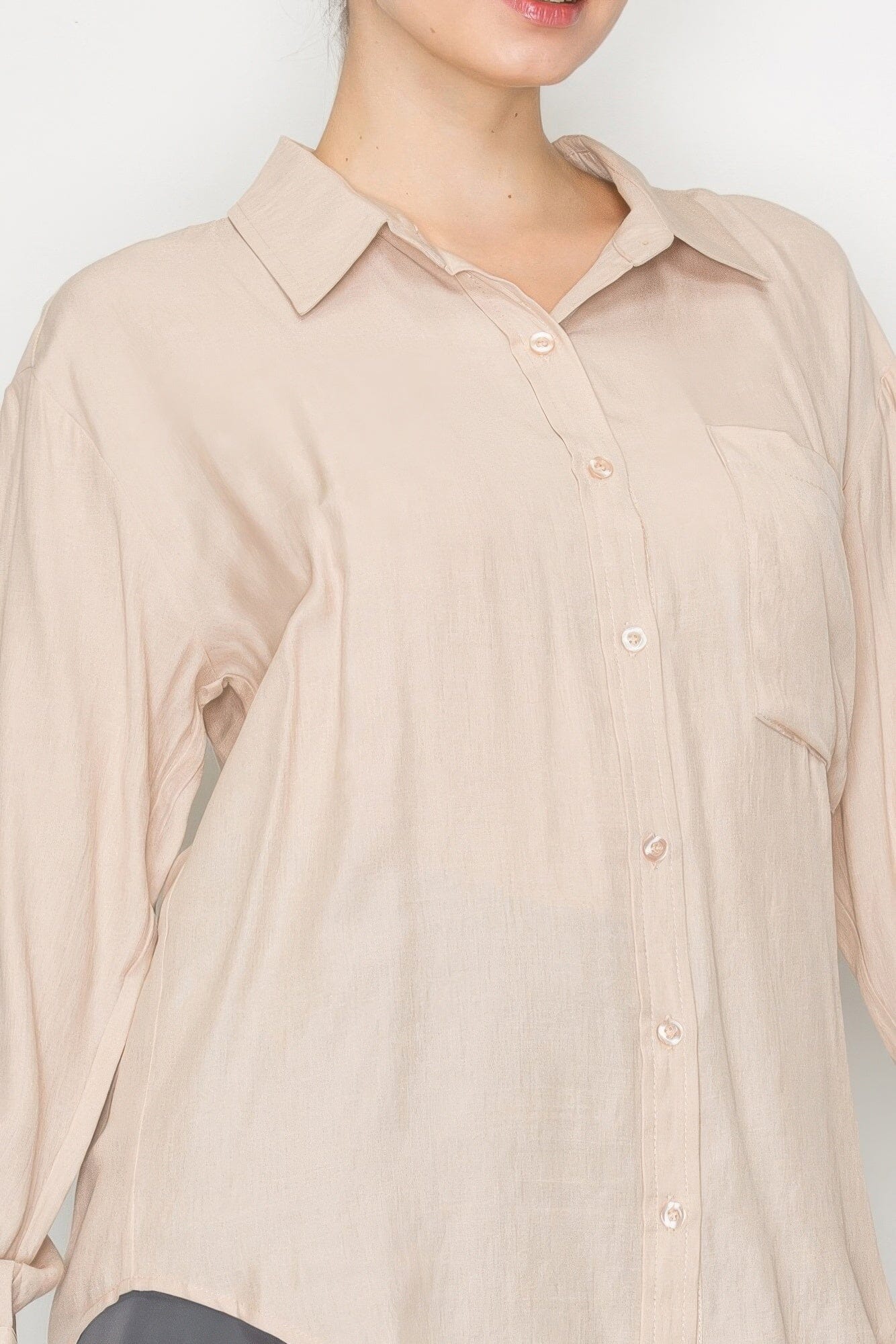 Women Button Down Collared Linen Shirt Shirts & Tops jehouze