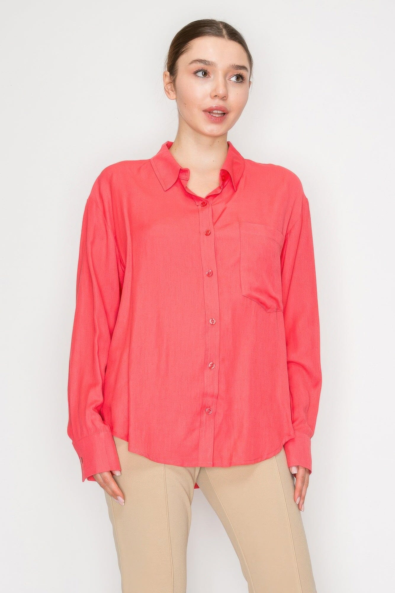 Women Button Down Collared Linen Shirt Shirts & Tops jehouze Sunset S