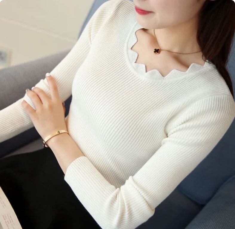 Women Casual Long Sleeve Pullover Knitted Top Shirts & Tops jehouze White 
