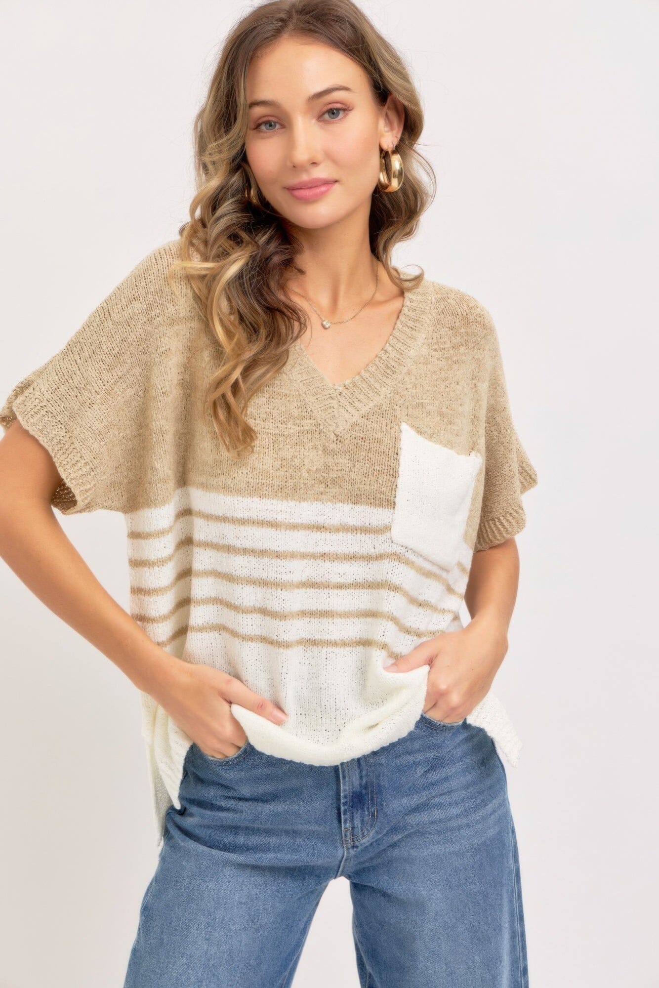 Women Casual Oversized Short Sleeve Knit Top Shirts & Tops jehouze
