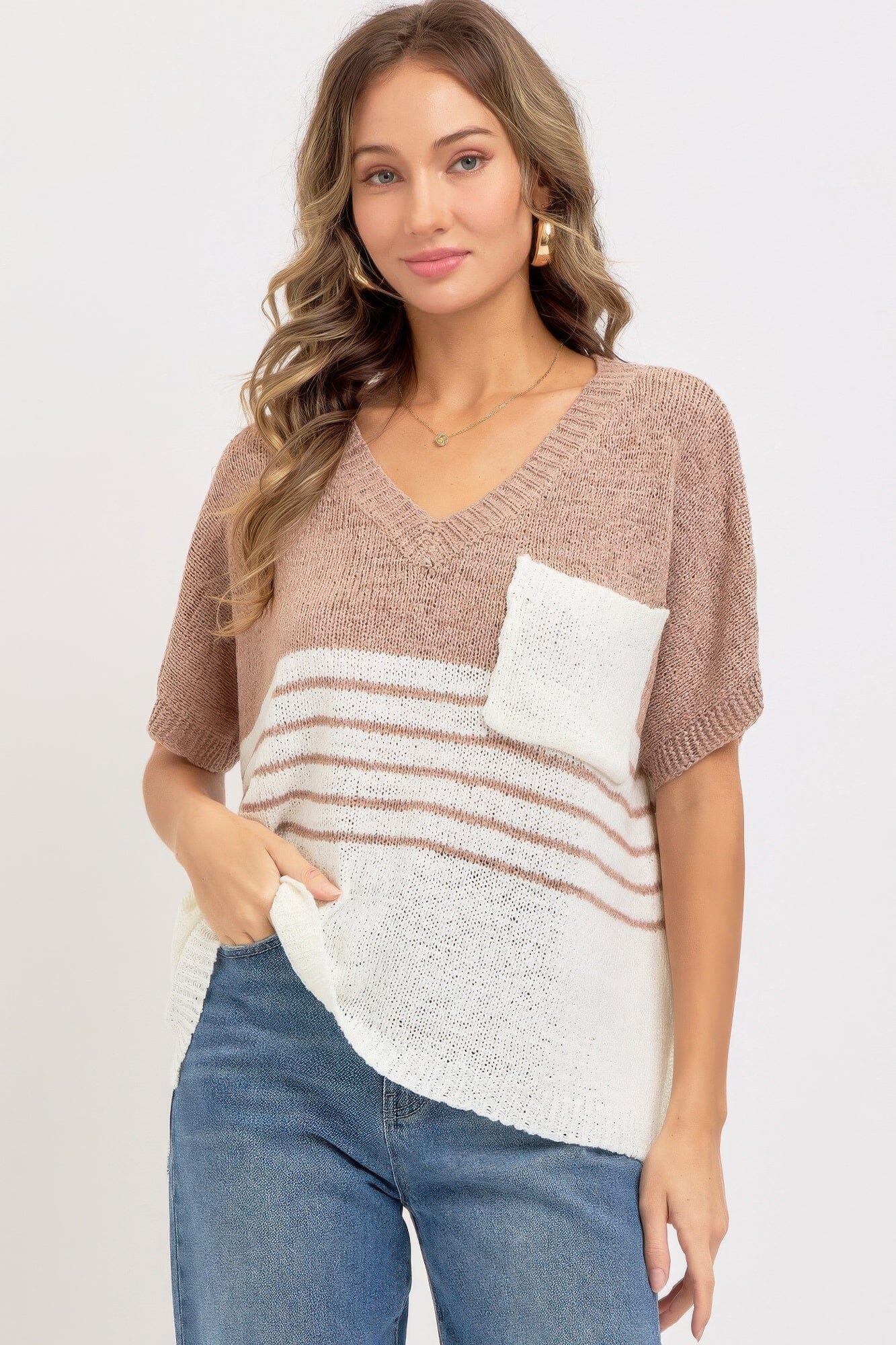 Women Casual Oversized Short Sleeve Knit Top Shirts & Tops jehouze