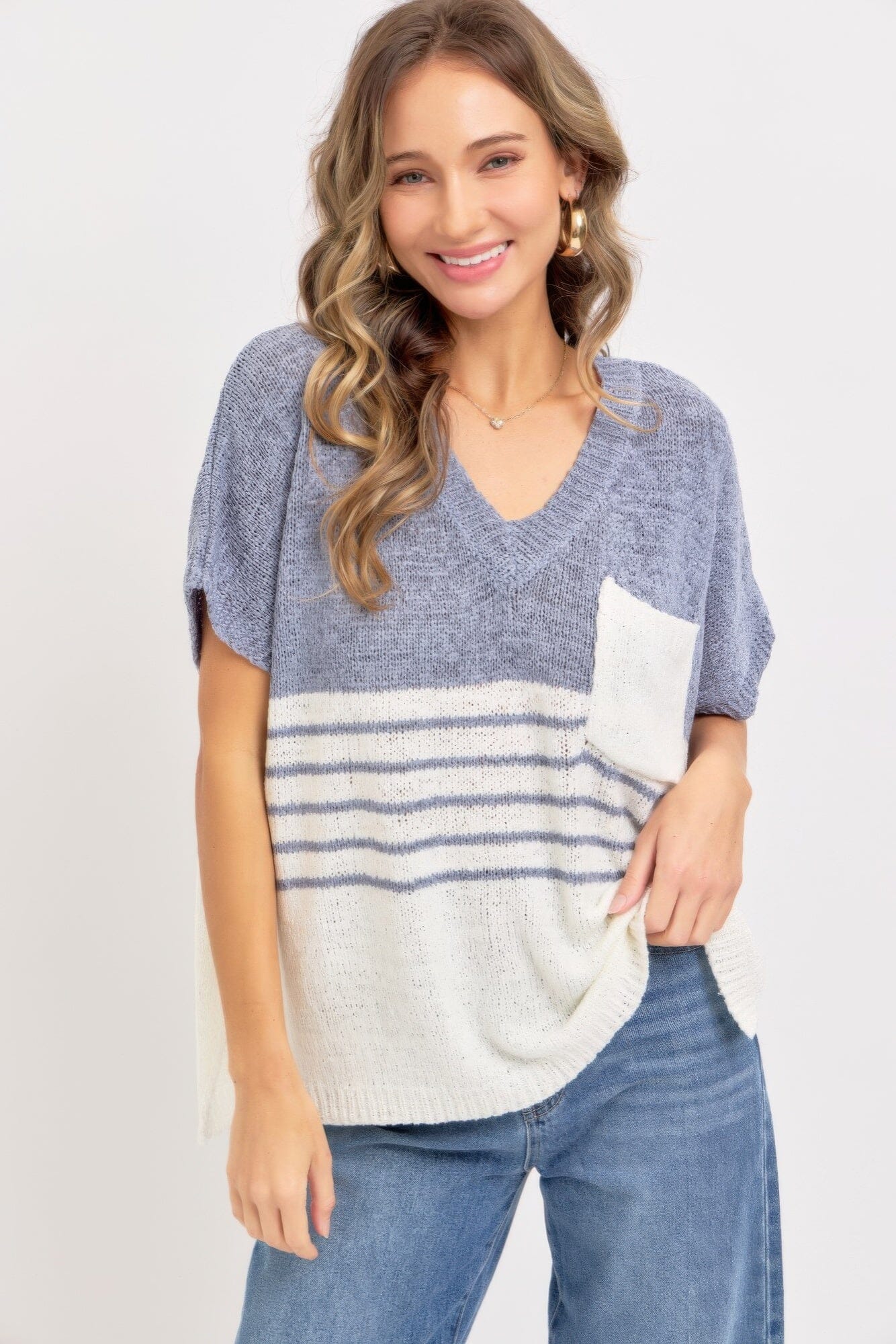 Women Casual Oversized Short Sleeve Knit Top Shirts & Tops jehouze