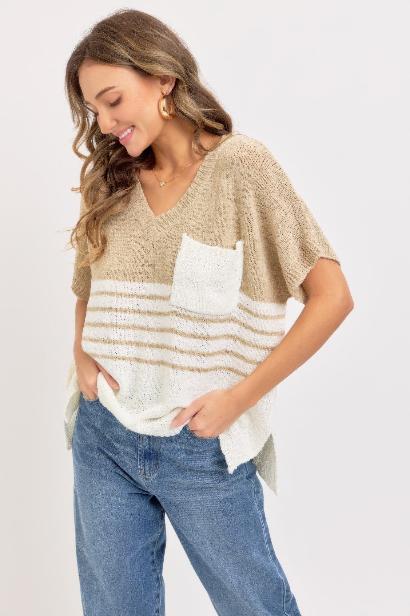 Women Casual Oversized Short Sleeve Knit Top Shirts & Tops jehouze