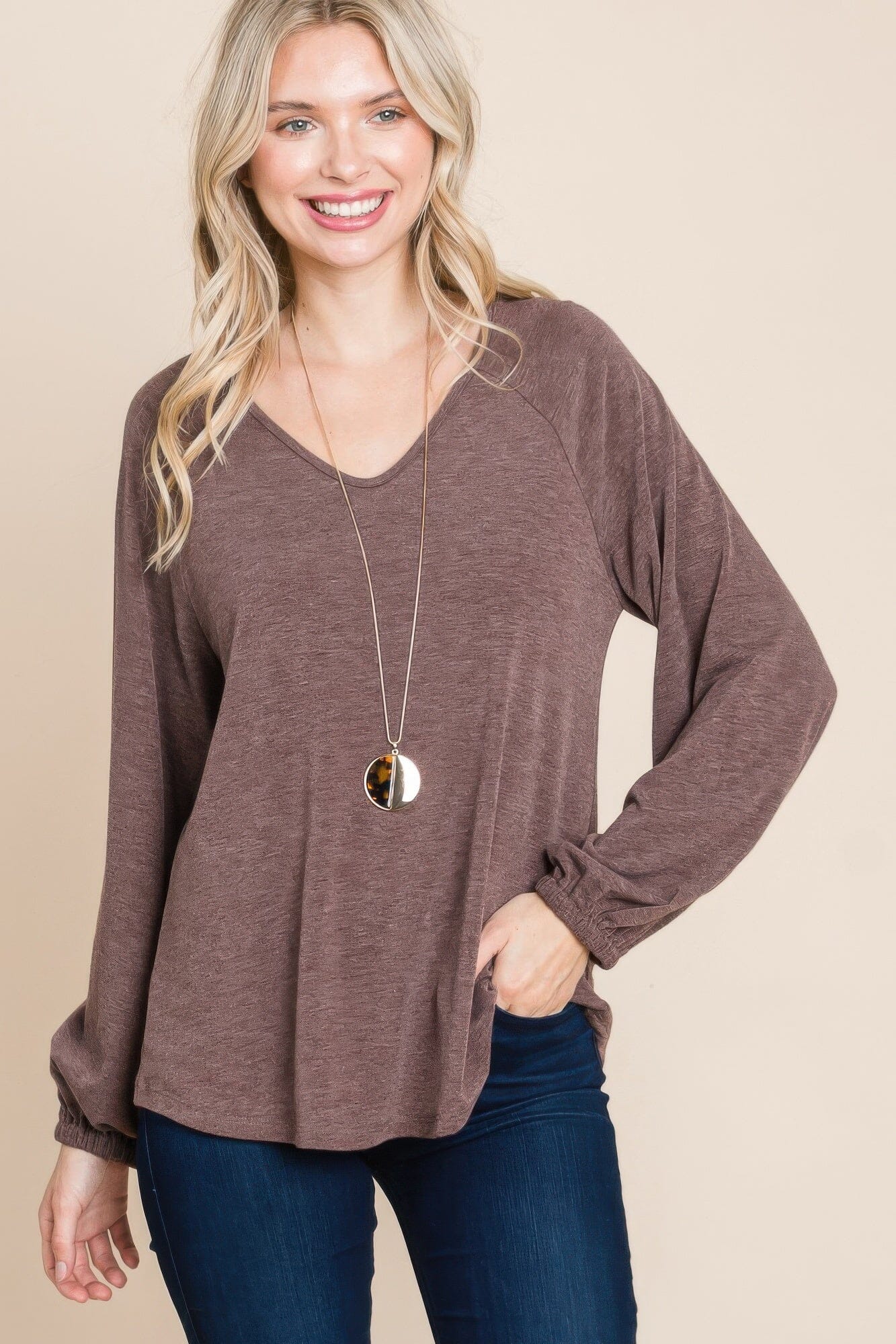 Women Casual V Neck Basic Long Sleeve Top Shirts & Tops jehouze