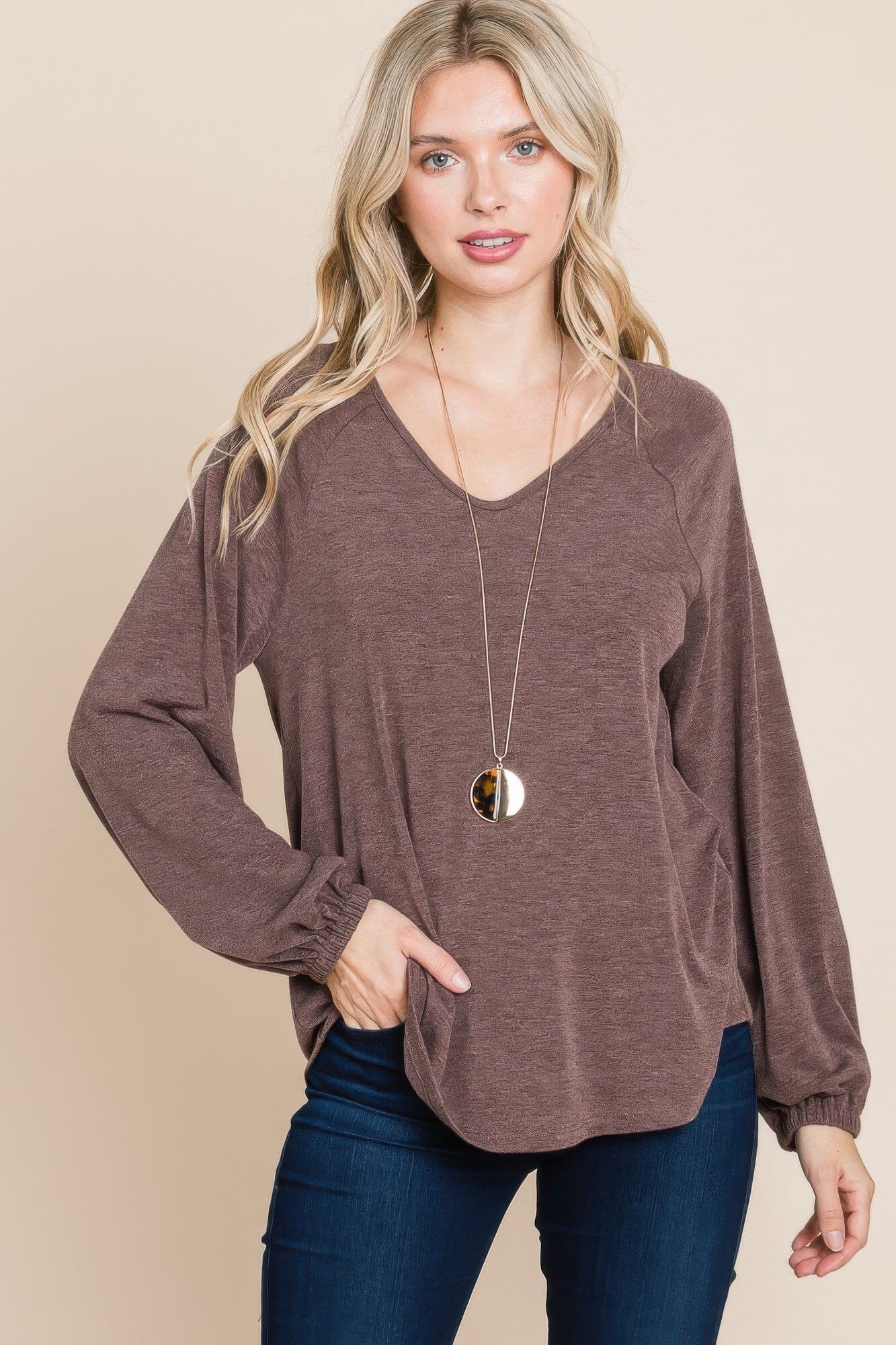 Women Casual V Neck Basic Long Sleeve Top Shirts & Tops jehouze