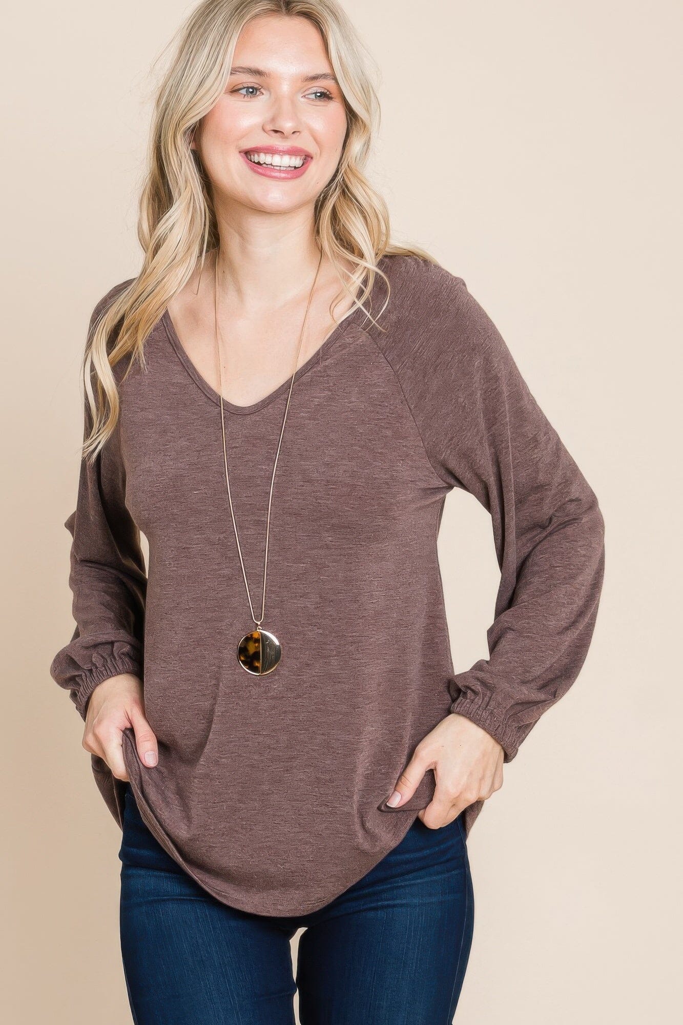 Women Casual V Neck Basic Long Sleeve Top Shirts & Tops jehouze
