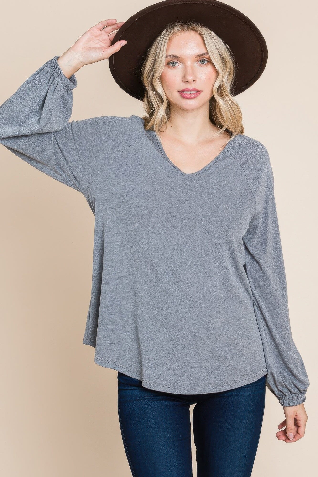 Women Casual V Neck Basic Long Sleeve Top Shirts & Tops jehouze