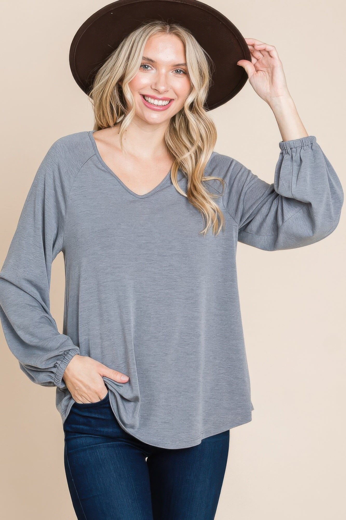 Women Casual V Neck Basic Long Sleeve Top Shirts & Tops jehouze