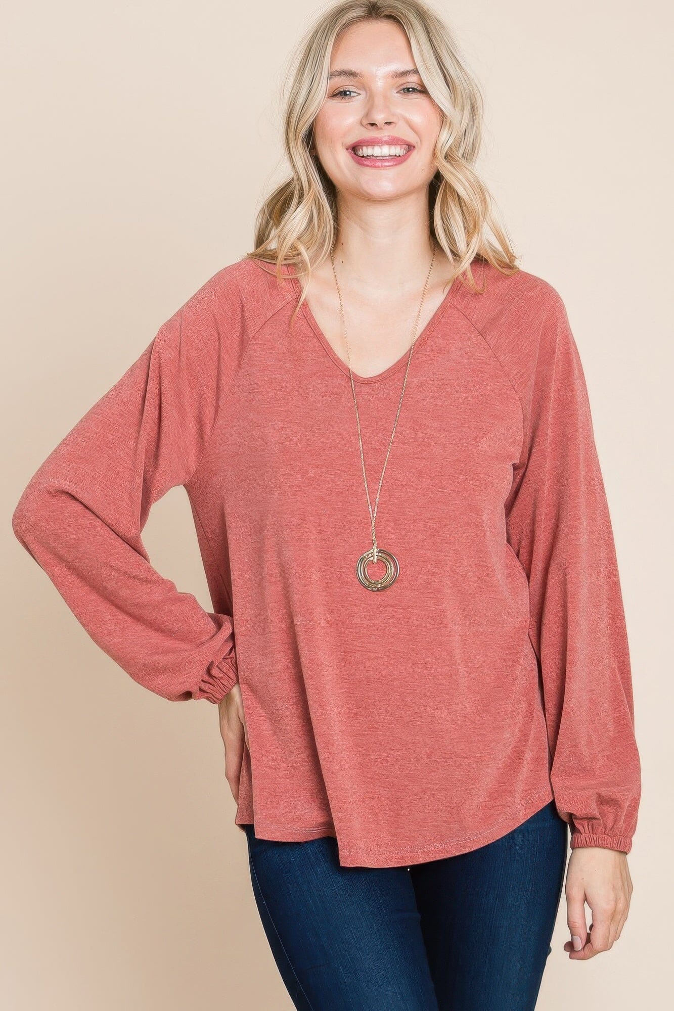 Women Casual V Neck Basic Long Sleeve Top Shirts & Tops jehouze