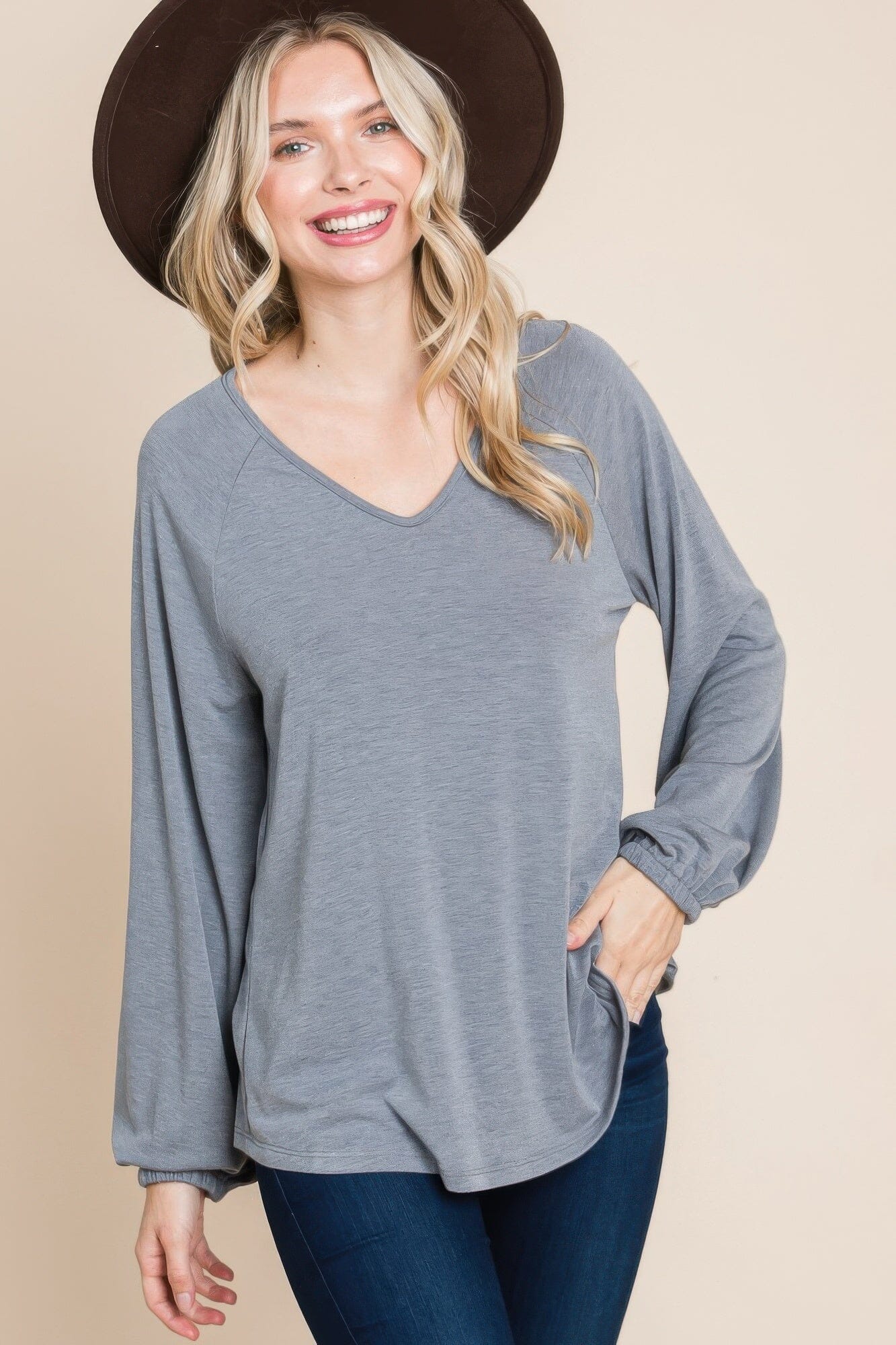 Women Casual V Neck Basic Long Sleeve Top Shirts & Tops jehouze