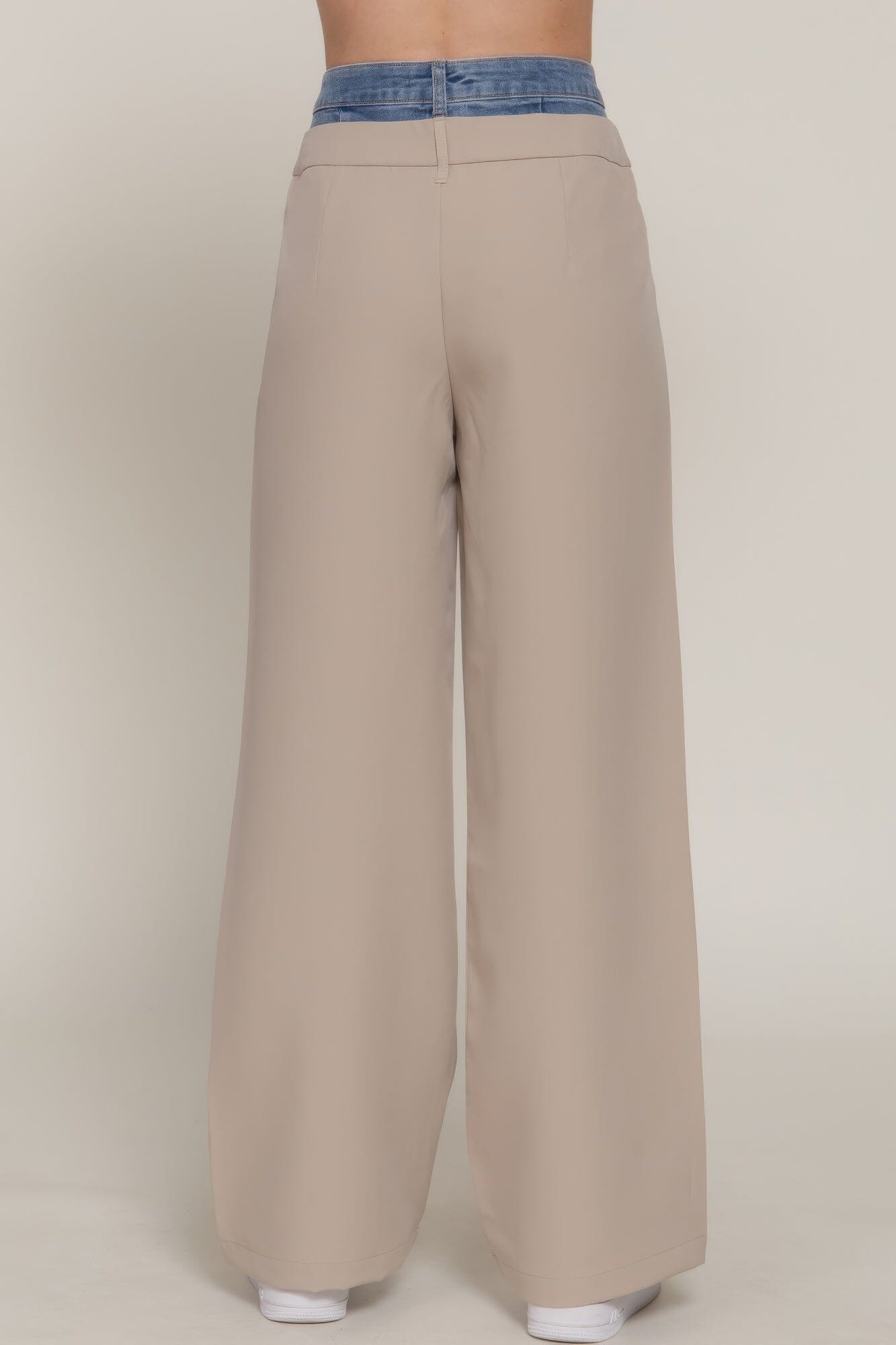 Women Contrast Denim Waist Straight Long Pants Pants jehouze