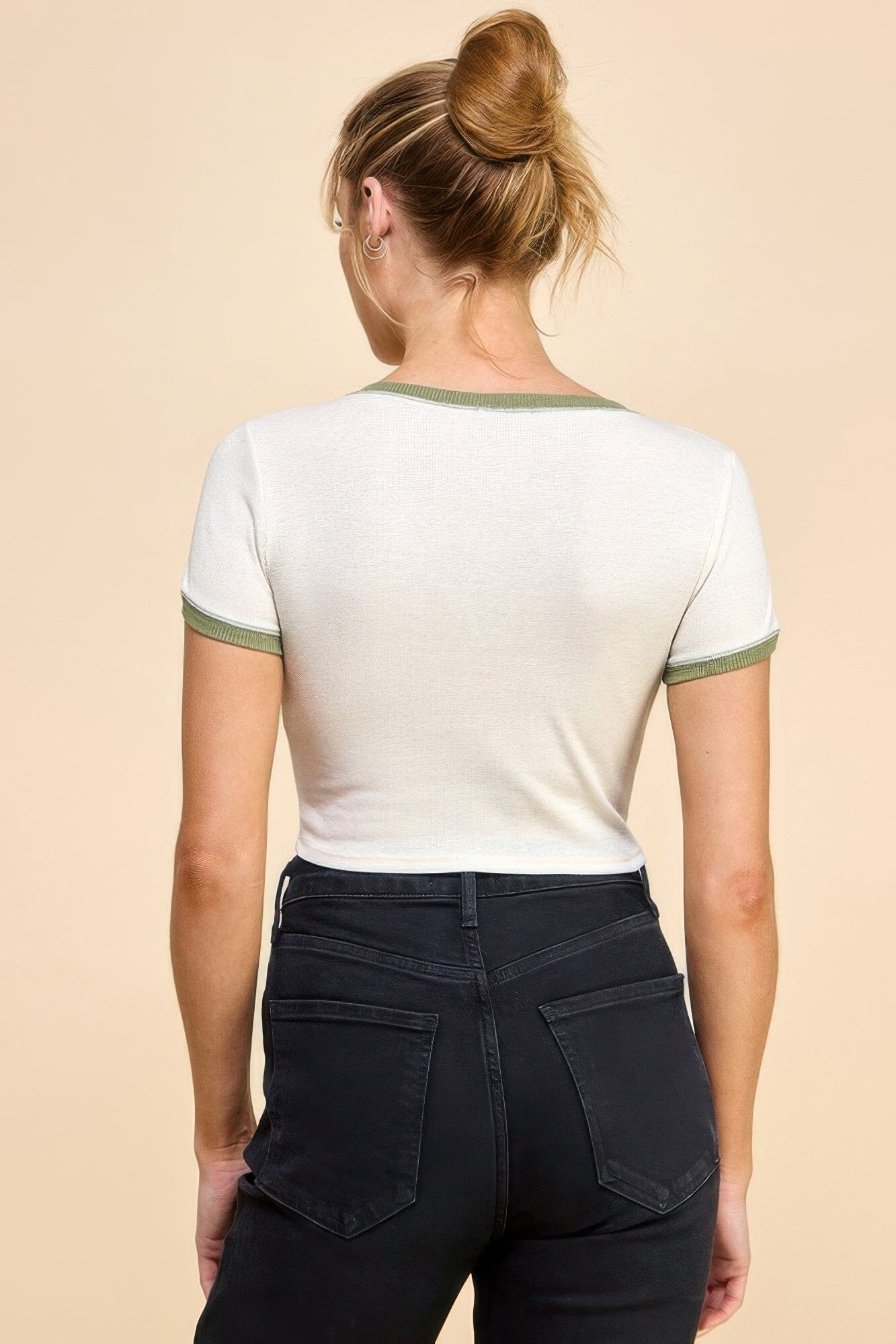 Women Contrast Reverse Stitch Ringer Top Shirts & Tops jehouze