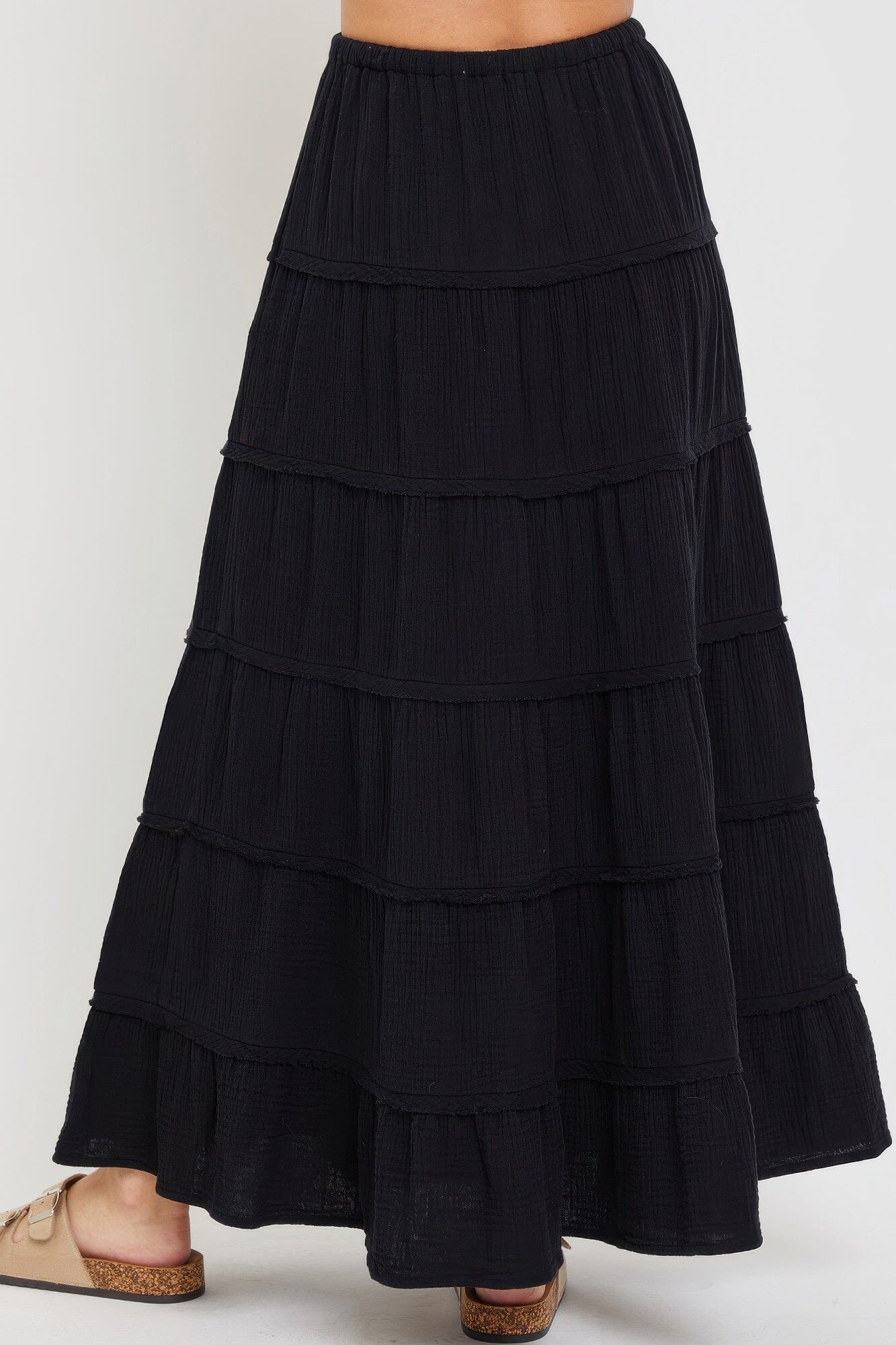 Women Cotton Gauze Tiered Maxi Skirt Skirts jehouze