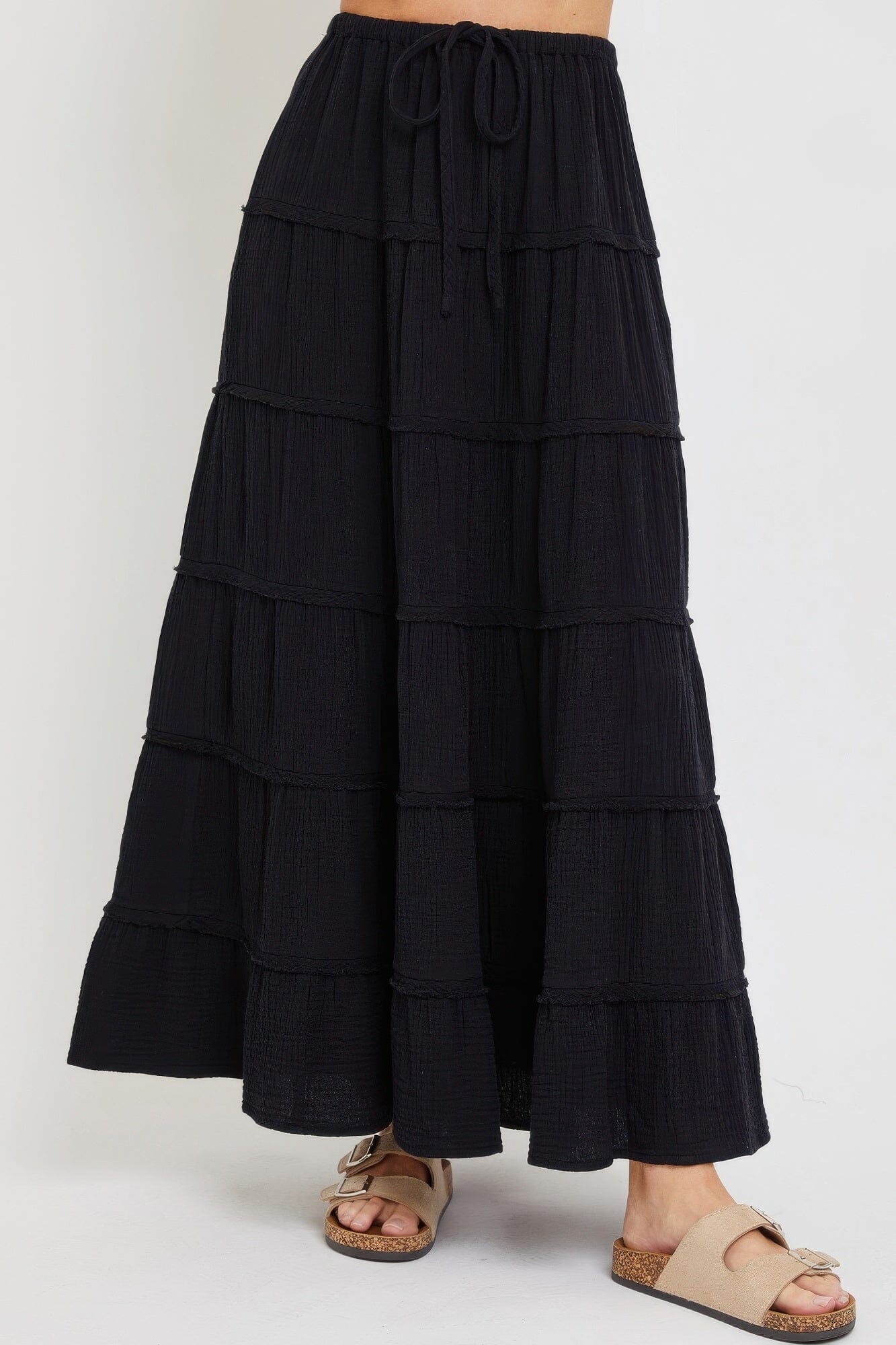 Women Cotton Gauze Tiered Maxi Skirt Skirts jehouze