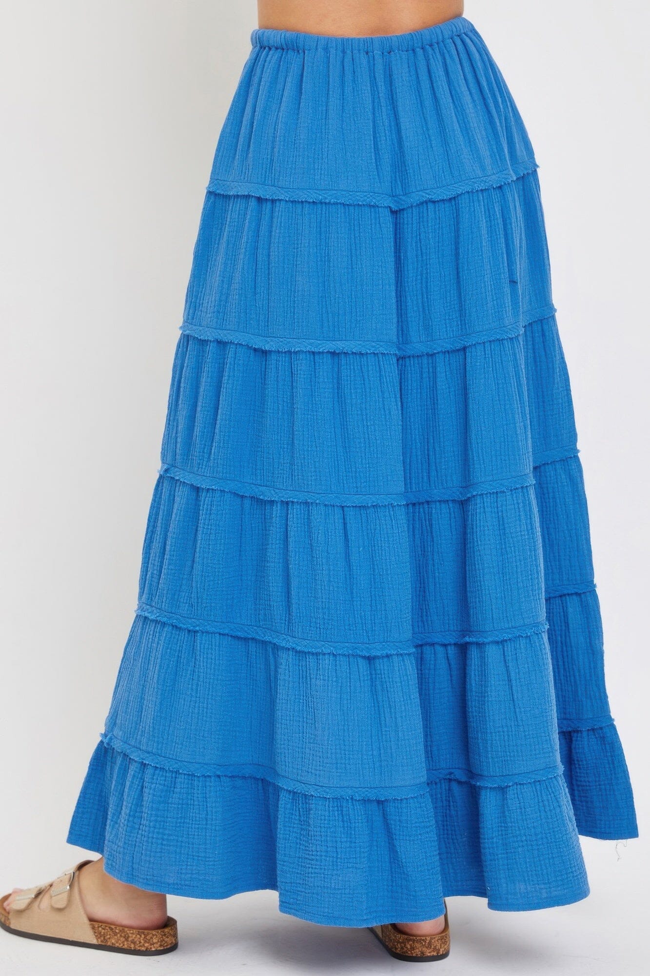 Women Cotton Gauze Tiered Maxi Skirt Skirts jehouze