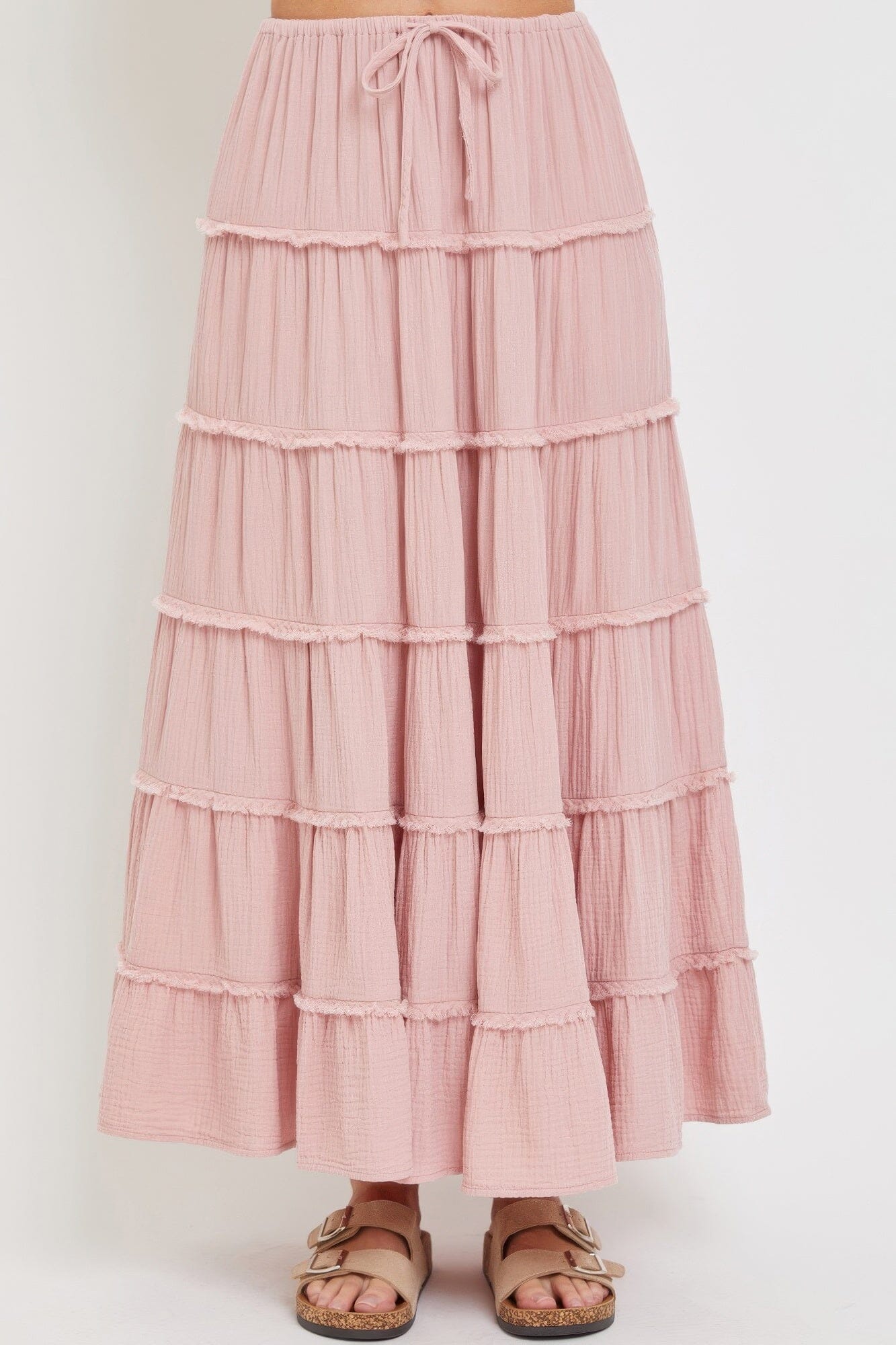 Women Cotton Gauze Tiered Maxi Skirt Skirts jehouze