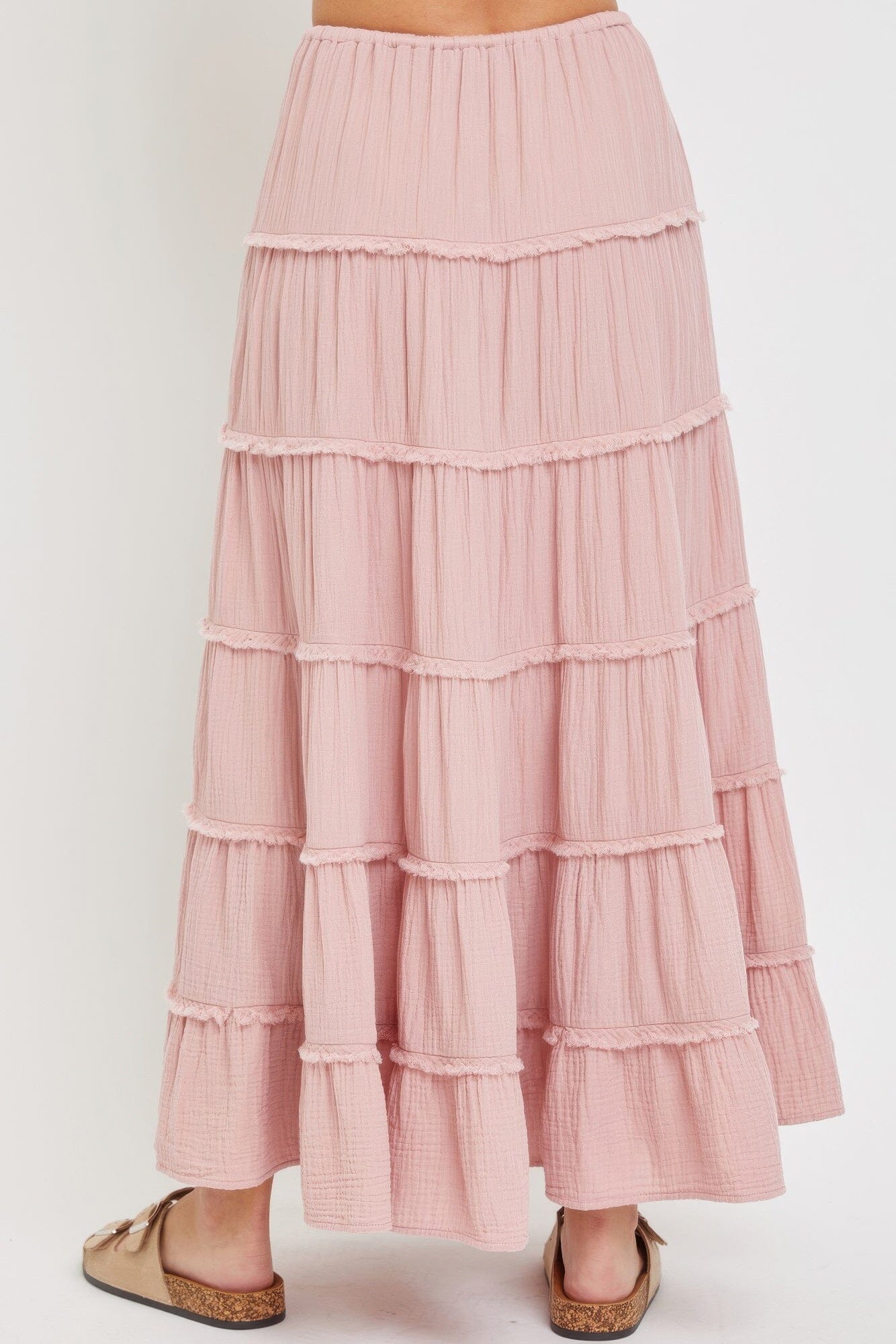 Women Cotton Gauze Tiered Maxi Skirt Skirts jehouze