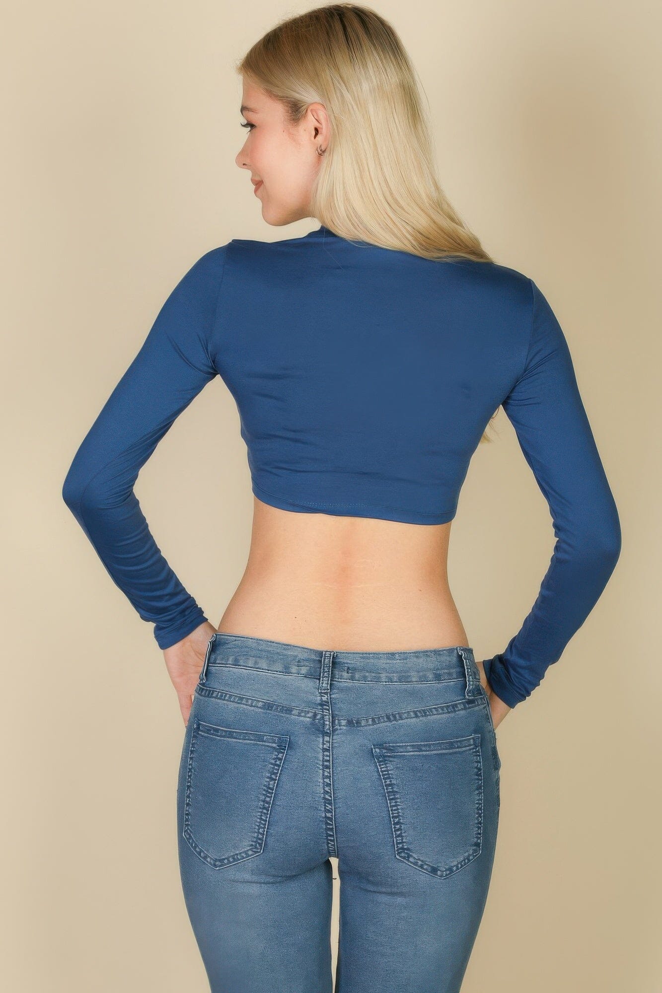 Women Crew Neck Long Sleeve Cropped Top Shirts & Tops jehouze