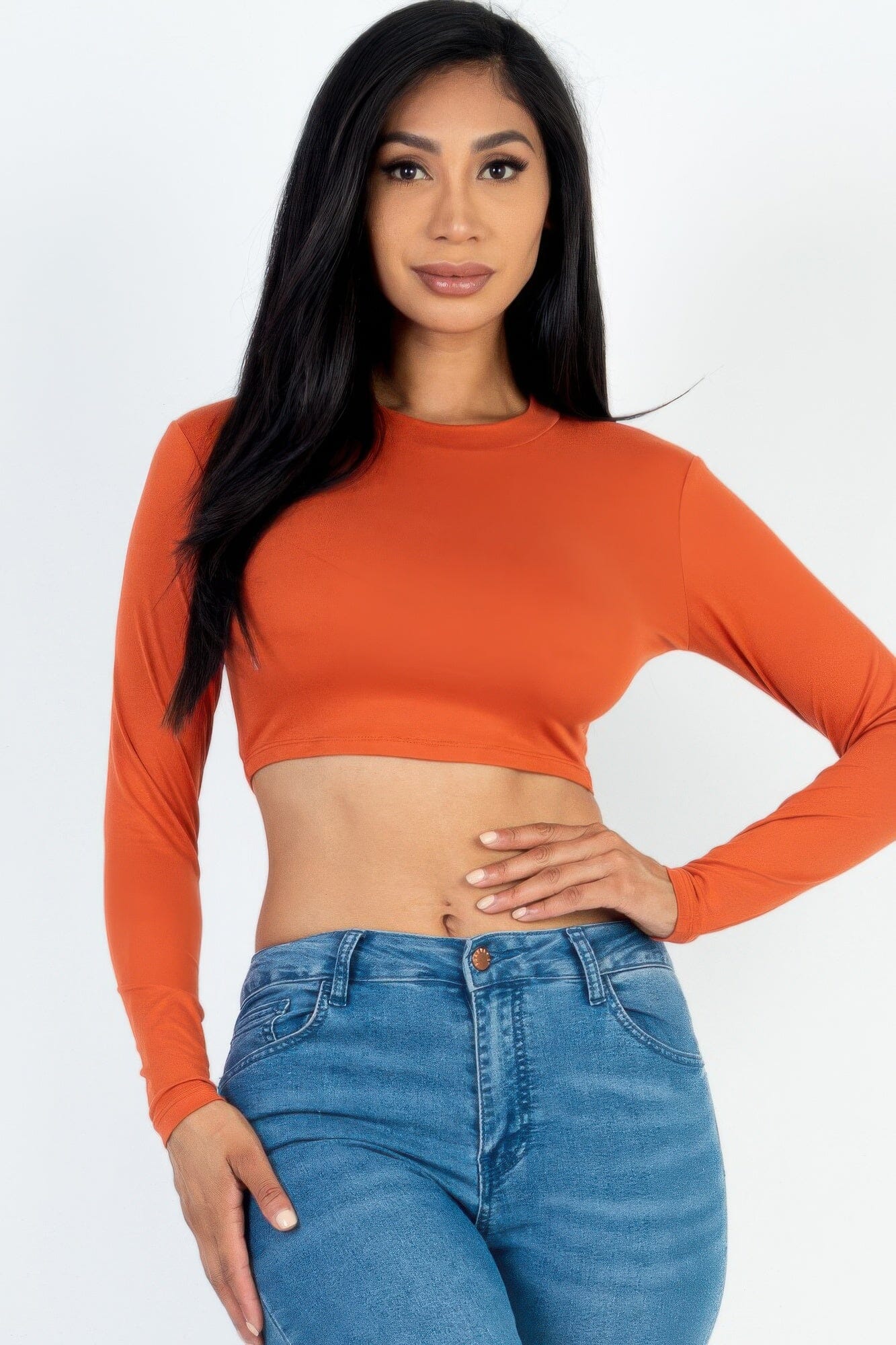 Women Crew Neck Long Sleeve Cropped Top Shirts & Tops jehouze Mango S