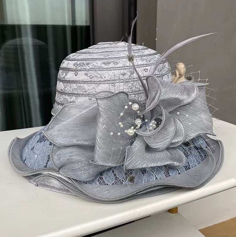 Women Derby Church Dress Hat Wide Brim Flower Bridal Shower Hat Hat jehouze